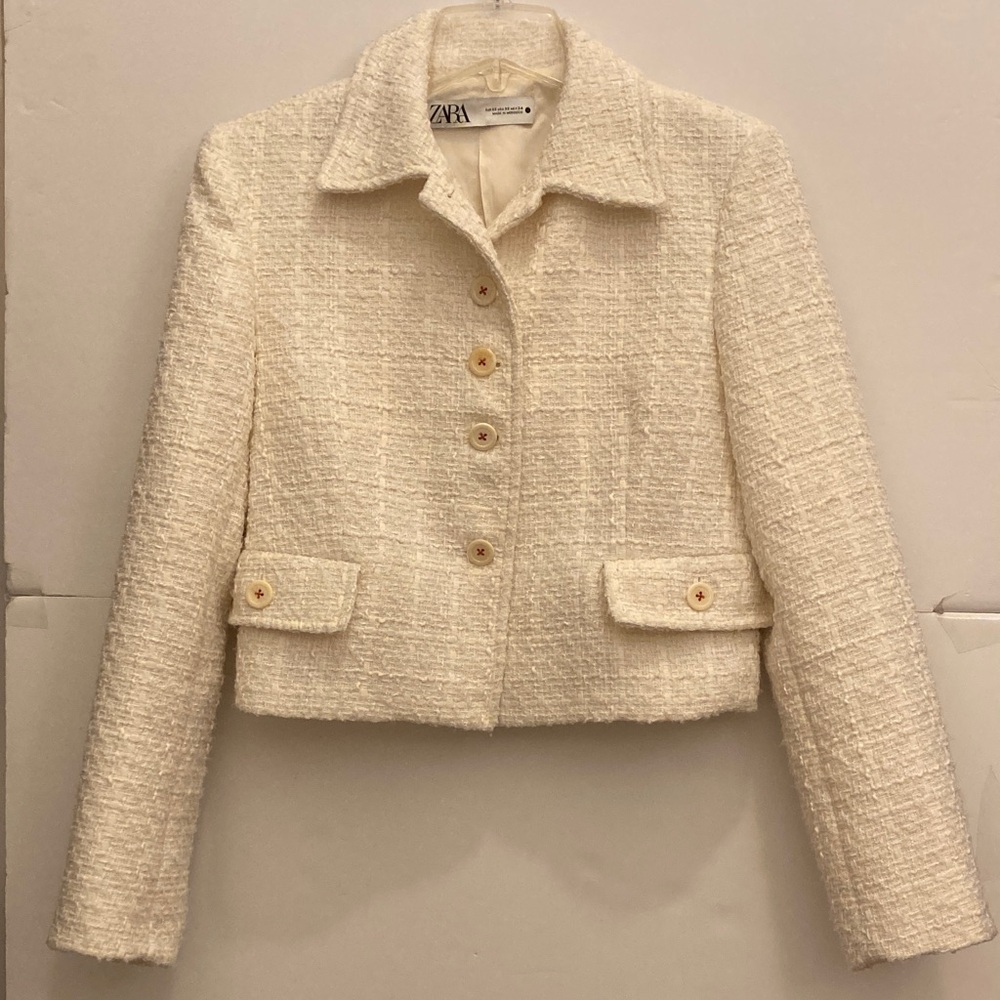 Zara Women's Ivory Tweed Blazer